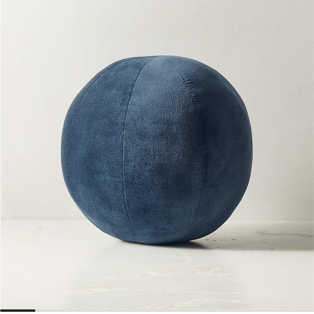 CB2 Terre Navy Blue Velvet Sphere Throw Pillow Modern Accent Crate & Barrel - Picture 4 of 5